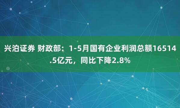 兴泊证券 财政部：1-5月国有企业利润总额16514.5亿元，同比下降2.8%